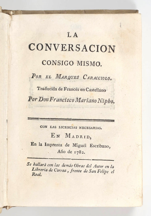 CARACCIOLI IN SPANISH - BOOKSELLER'S CATALOGUE